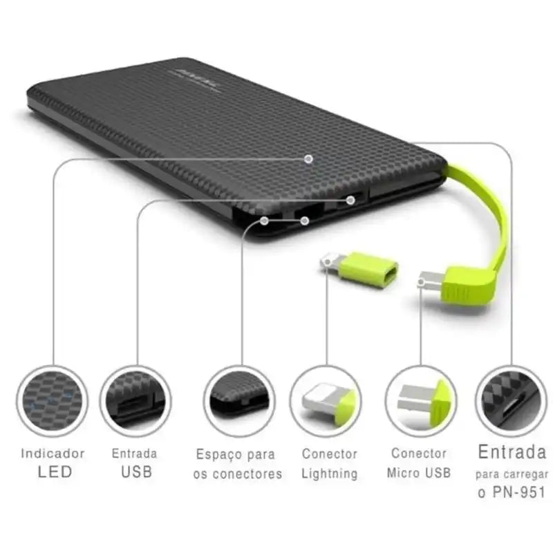 Carregador portátil de power bank para bateria portátil V8/Lightning 10000Mah Pineng