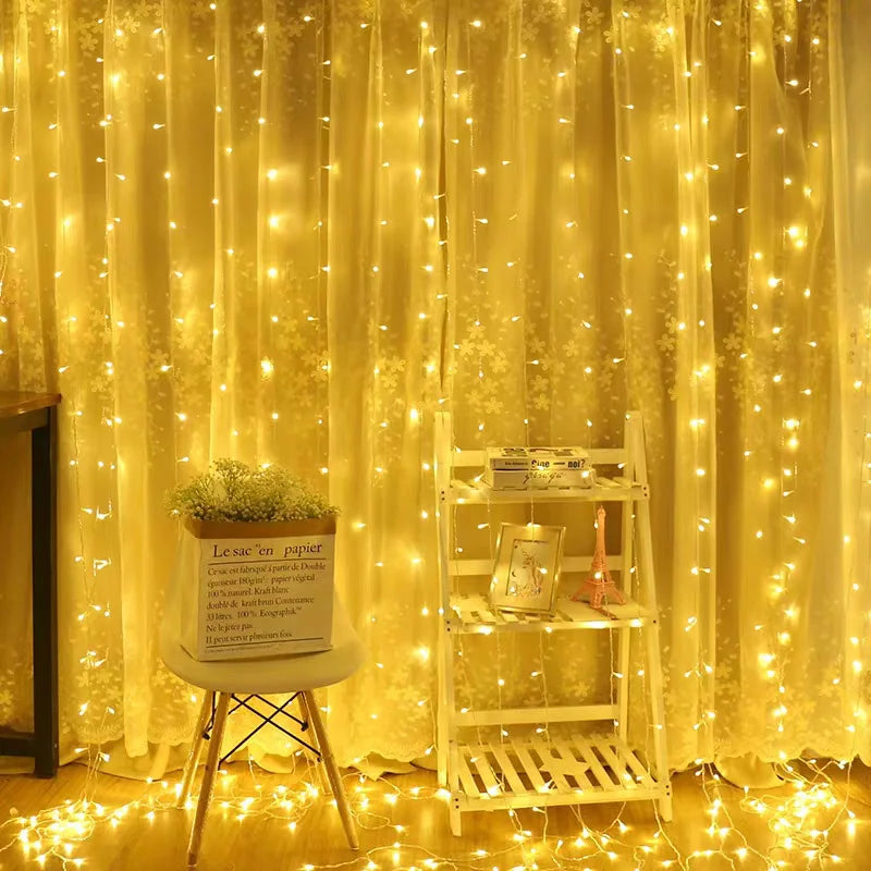 Cortina led luzes da corda 3x1m luz quente controle remoto quarto feriado casamento decoração de natal lâmpada guirlanda de fadas