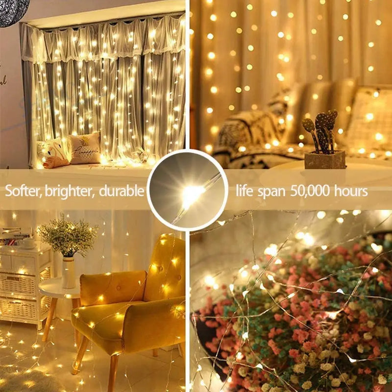 Cortina led luzes da corda 3x1m luz quente controle remoto quarto feriado casamento decoração de natal lâmpada guirlanda de fadas