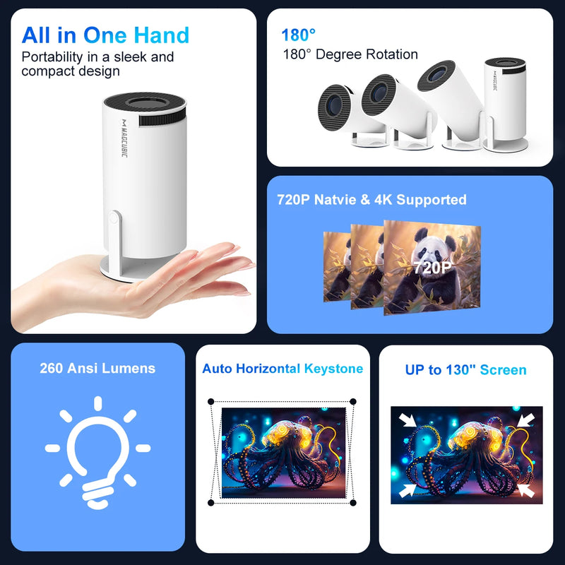 Projector Android 11 4K 1280*720P HY300 Dual Wifi 260ANSI 180°flexible BT5.0 Cinema Outdoor Portable Projetor HY300 Pro