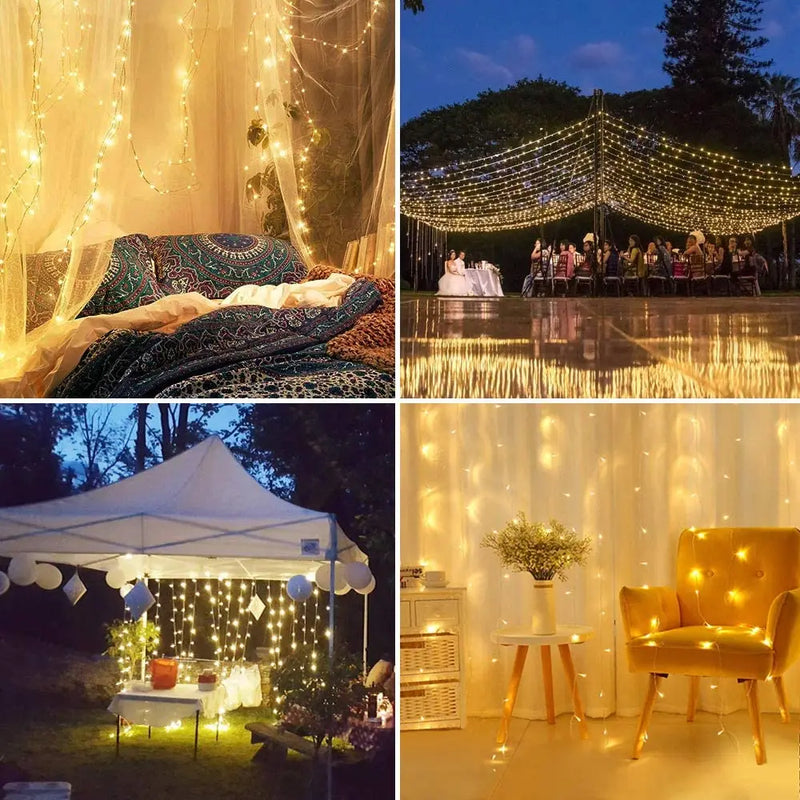 Cortina led luzes da corda 3x1m luz quente controle remoto quarto feriado casamento decoração de natal lâmpada guirlanda de fadas