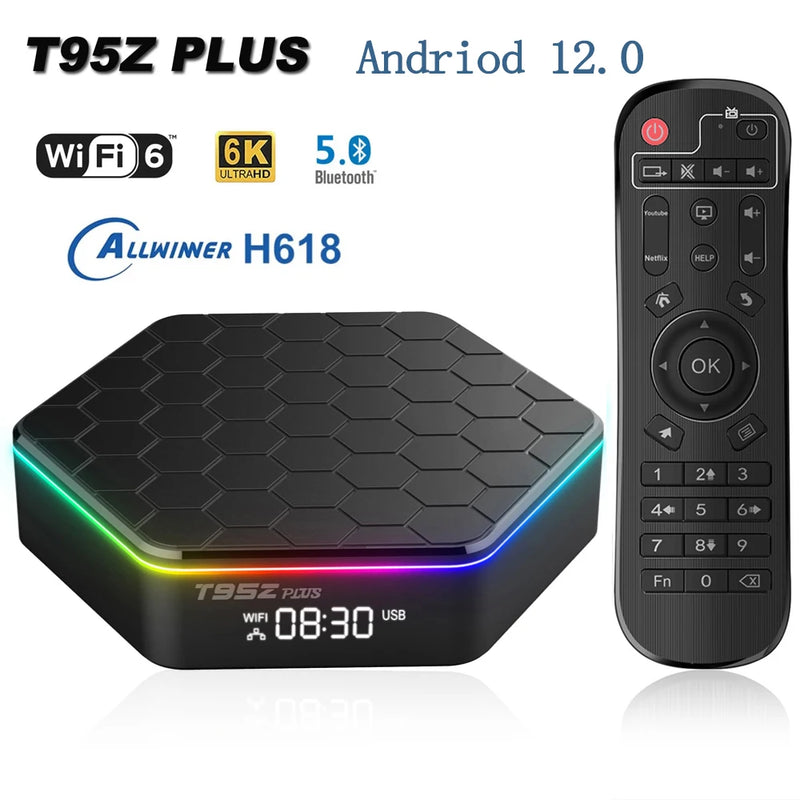 Tv inteligente wifi6 bluetooth 5 allwinnerh618 32gb 64gb t95zplus 4k hdr10 fluxo media player multi idioma