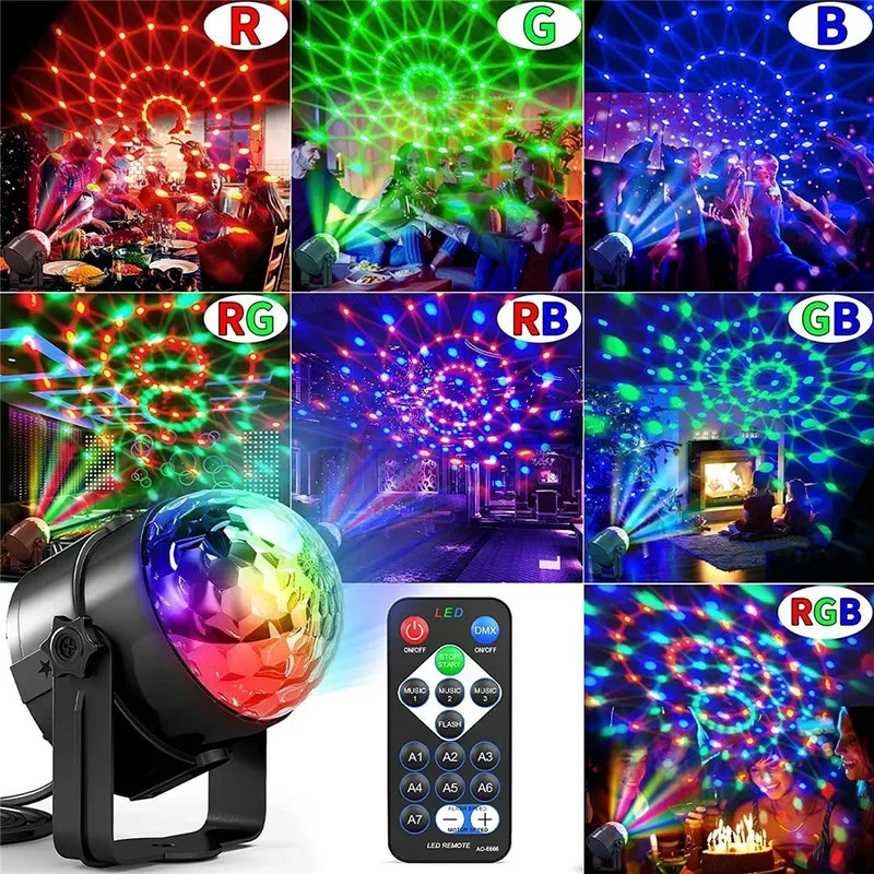 LED Palco Discoteca Luz Rotativa DJ Bola Estroboscópica Controle Remoto Controle De Som Mágico Carro De Dança RGB Presente De Natal Clube Laser Show Lâmpada